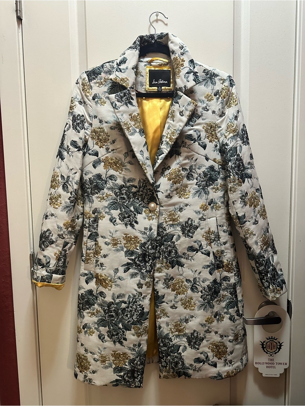 Sam Edelman Brocade Walker Single Button Floral Coat Small Tapestry Print